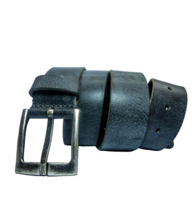 black leather belt covered with grey powder