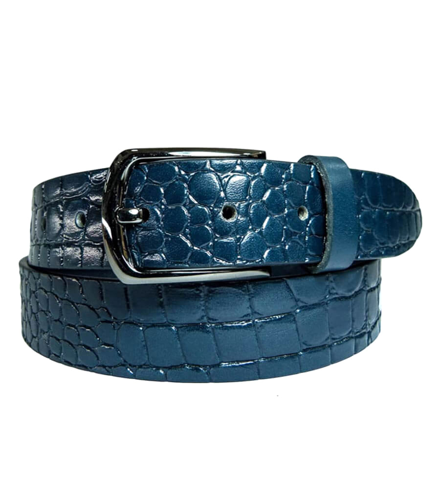 Crocodile textured leather blue belt | Italian Classic Belts | $44,70 ...