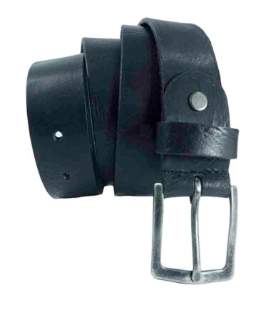 Black  textured leather belt with vintage buckle