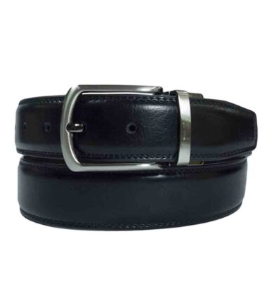 Black both sides leather belt with turn around buckle