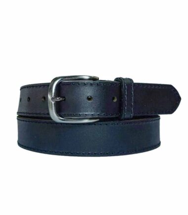 Black matte leather belt with stitches