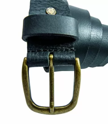 Black soft leather belt with bronze buckle