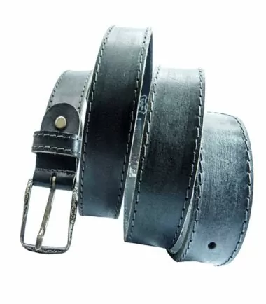 grey leather belt with vintage buckle