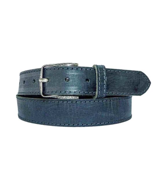 grey leather belt with vintage buckle